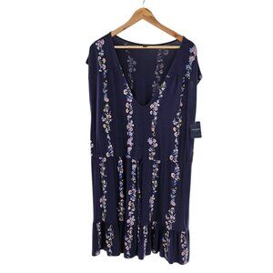 Lucky Brand Sleeveless V-Neck Elastic Waist Drawstring Floral Dress Women Large‎